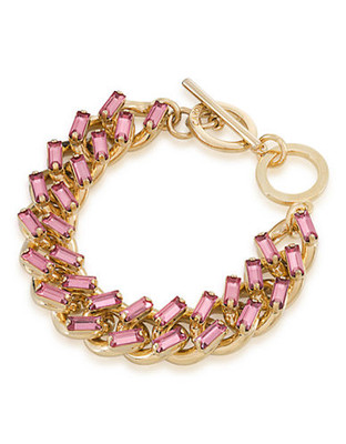 Carolee Modern Rosé Baguette Chain Linked Bracelet Gold Tone Crystal Chain Bracelet - Pink