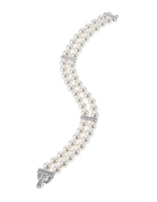 Nadri Two Row Pearl Bracelet - Silver
