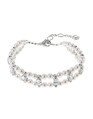 Nadri Two Row Pearl and Cubic Zirconia Bracelet - Silver