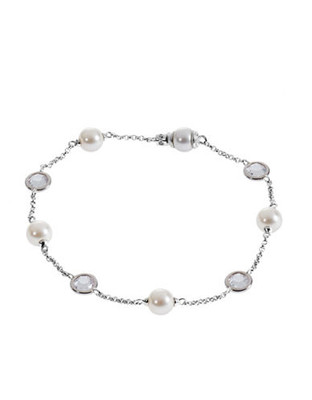 Nadri Pearl And Crystal Station Bracelet - Silver