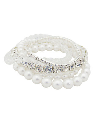 Cezanne Pearl and Crystal Multi Row Stretch Bracelet - White