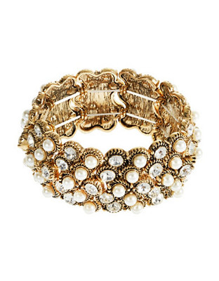 Expression Statement Pearl And Rhinestone Stretch Bracelet - Gold