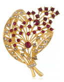 Carolee Berry Utiful Bouquet Pin Gold Tone Crystal  Brooch - Red