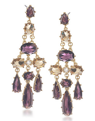 Carolee Simply Amethyst Stone Chandelier Pierced Earrings Gold Tone Crystal Chandelier Earring - Purple