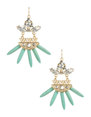 Expression Stone and Spike Chandelier Earrings - Turquoise