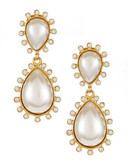 Kenneth Jay Lane Drop Pearl Clip-On Earrings with Crystals - Gold