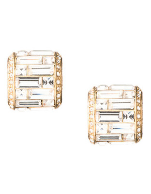 Carolee Golden Dreams Deco Crystal Baguette Button Clip On Earrings Gold Tone Crystal Clip On Earring - Gold