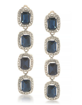 Carolee Hera Silver Linear Clip On Earrings Silver Tone Crystal Clip On Earring - Blue