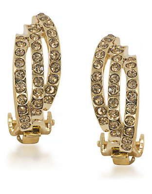 Carolee Rhea Gold Three Row Clip On Earrings Gold Tone Crystal Clip On Earring - Gold