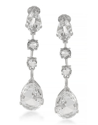 Carolee Aphrodite Clear Linear Drop Clip On Earrings Silver Tone Crystal Clip On Earring - Silver