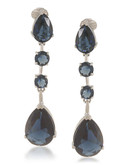 Carolee Aphrodite Blue Linear Drop Clip On Earrings Silver Tone Crystal Clip On Earring - Blue