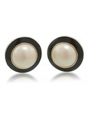 Carolee Optical Opposites Pearl Button Clip On Earrings Gold Tone Plastic Clip On Earring - White
