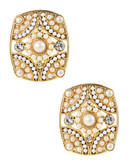 Carolee Rectangle Bead Clip On Earrings - gold