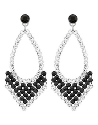 Swarovski Silver Tone Swarovski Crystal Drop Earring - Black