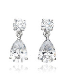 Crislu 3.00 cttw Round Stud and Pear Shaped Cubic Zirconia Drop Earrings - Silver