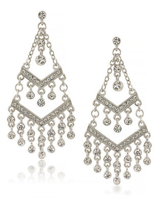 Carolee Deco Nights Dramatic Chandelier Pierced Earrings Silver Tone Crystal Chandelier Earring - Silver