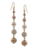 Carolee Gold Crystal and Pearl Linear Drop Pierced Earrings - Gold