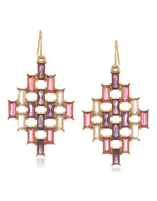 Carolee Modern Rosé Baguette Chandelier Pierced Earrings Gold Tone Crystal Drop Earring - Pink