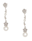 Nadri Pearl and Flower Linear Drop Earrings - Silver