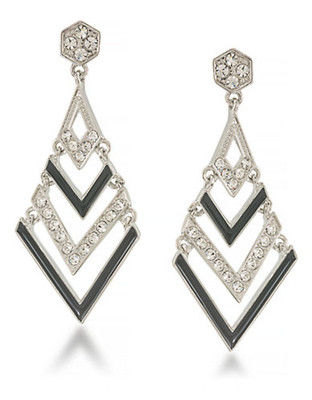 Carolee Deco Nights Chandelier Pierced Earrings Silver Tone Crystal Chandelier Earring - Silver