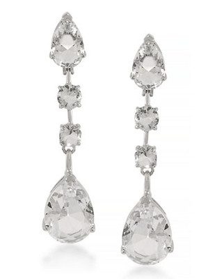Carolee Aphrodite Clear Linear Drop Pierced Earrings Silver Tone Crystal Drop Earring - Silver