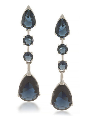 Carolee Aphrodite Blue Linear Drop Pierced Earrings Silver Tone Crystal Drop Earring - Blue