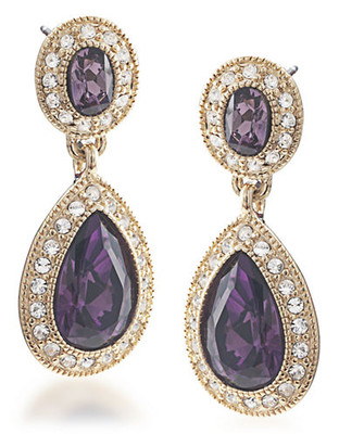 Carolee Simply Amethyst Double Drop Pierced Earrings Gold Tone Crystal Drop Earring - Purple