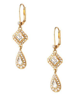 Carolee Golden Dreams Deco Crystal Drop Pierced Earrings Gold Tone Crystal Drop Earring - Gold