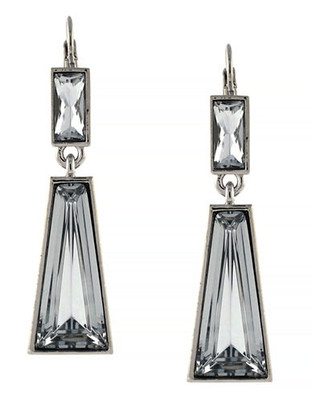 Vince Camuto Glam Punk Silver Light Rhodium Plated Base Metal Glass 2 Part Drop Earring - Grey