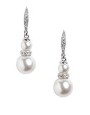 Nadri Double Pearl With Pave Crystal Rond Drop Earring - White