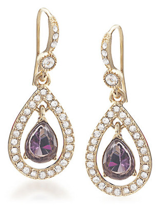 Carolee Simply Amethyst Crystal Teardrop Pierced Earrings Gold Tone Crystal Drop Earring - Purple