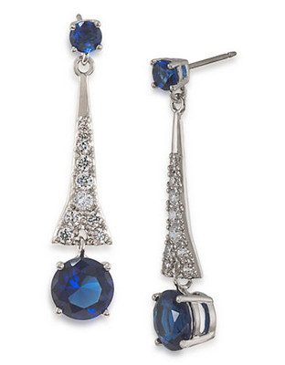 Carolee The Carly Royal Blue Drop Pierced Earrings  Silver Tone Crystal Drop Earring - Blue