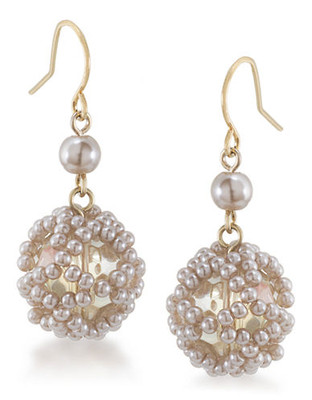 Carolee Champagne Bubbles Double Drop Pierced Earrings Gold Tone Drop Earring - Silver