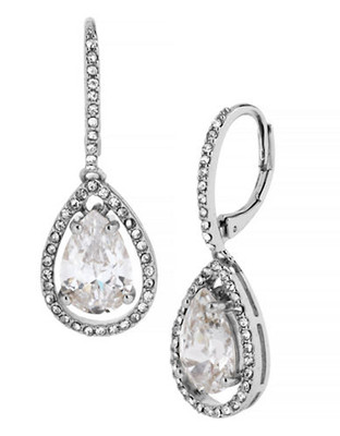 Betsey Johnson Crystal Cubic Zirconia Silver Teardrop Earring - Silver