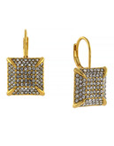 Vince Camuto Glam Punk Items Gold Plated Base Metal Glass Pave Square Drop Lever Back Earring - Gold