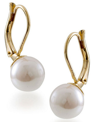 Carolee 8mm White Pearl Drop Earrings with Goldtone - White