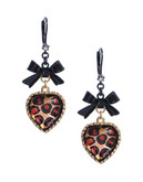 Betsey Johnson Leopard Heart And Bow Drop Earrings - Brown