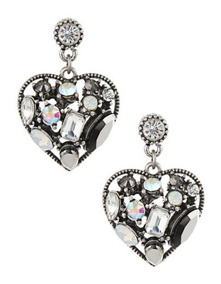Betsey Johnson Crystal Heart Drop Earrings - Silver