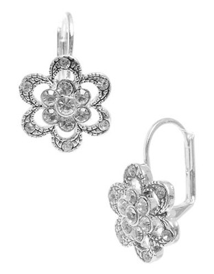 Betsey Johnson Mini Pave Flower Drop Earring - Silver