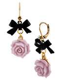 Betsey Johnson Flower & Bow Drop Earring - Purple