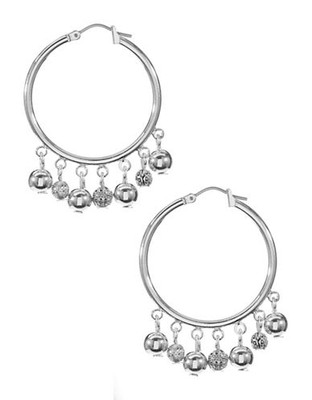 Lauren Ralph Lauren Medium  Hoop Multi  Bead Drop Earring Silvertone - Silver