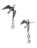 Betsey Johnson Bird Stud And Crystal Drop Earrings - Silver