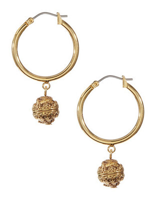 Lauren Ralph Lauren Medium  Hoop Textured Bead Drop Earring Goldtone - Gold