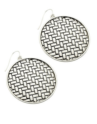 Guess Basketweave Drop Disc Earrings - Silver