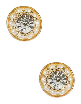 R.J. Graziano Crystal and Pearl Button Earrings - Pearl