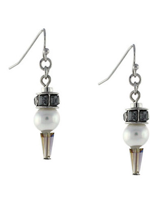 Bcbgeneration Nice Ice Antique Rhodium Plated Base Metal Epoxy and Imitation Pearl Drop Earring - Grey