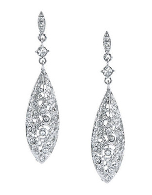 Expression Glitter Leaf Drop Earrings - Silver