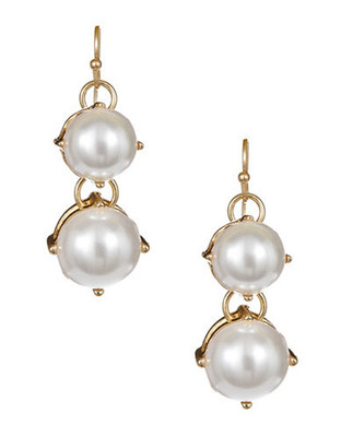 R.J. Graziano Double Drop Pearl Earrings - Pearl