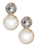 Expression Rhinestone and Pearl Drop Earrings - Beige