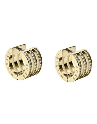 Michael Kors Gold Tone Clear Pave Bar Huggie Earrings - Gold